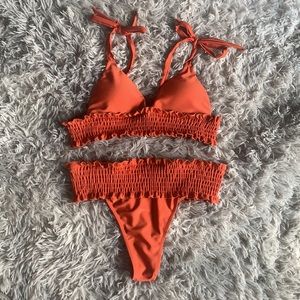 High waist rust-orange thong/Brazilian cut bikini
